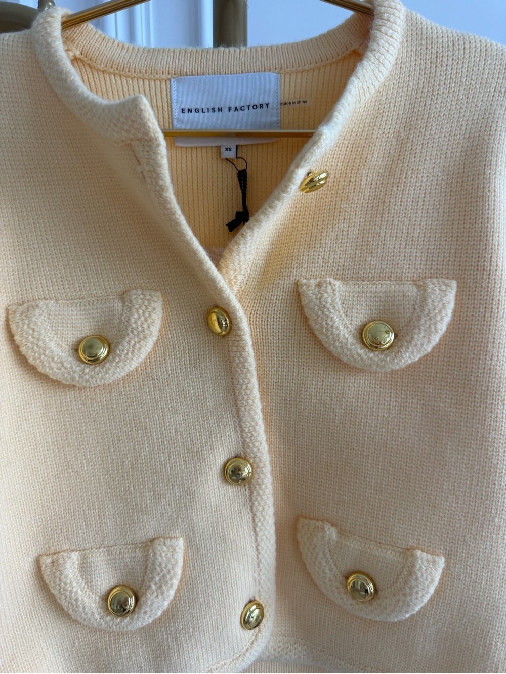 English Factory Button-Front Cropped Cardigan butter yellow XS NWT - Picture 7 of 9